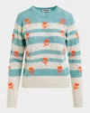 Essentiel Antwerp Hinkel Long-sleeve Striped Floral Embroidered Open-knit Sweater In Neptune Green