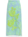 Essentiel Antwerp Light Blue And Mint Green Tule Midi Skirt With Sequin Floral Embroideries In Blue