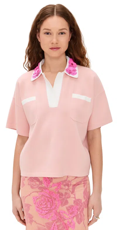 Essentiel Antwerp Hoiseau Embroidered Polo Marzipani In Nude