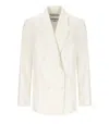 Essentiel Antwerp Hollow White Pinstriped Double-breasted Jacket In White