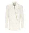 Essentiel Antwerp Hollow White Pinstriped Double-breasted Jacket In White