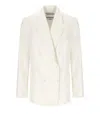 Essentiel Antwerp Hollow White Pinstriped Double-breasted Jacket In White