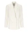 Essentiel Antwerp Hollow White Pinstriped Double-breasted Jacket In White