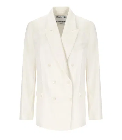 ESSENTIEL ANTWERP ESSENTIEL ANTWERP HOLLOW WHITE PINSTRIPED DOUBLE-BREASTED JACKET