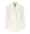 Essentiel Antwerp Hollow White Pinstriped Double-breasted Jacket In White