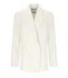 Essentiel Antwerp Hollow White Pinstriped Double-breasted Jacket In White