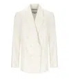 Essentiel Antwerp Hollow White Pinstriped Double-breasted Jacket In White