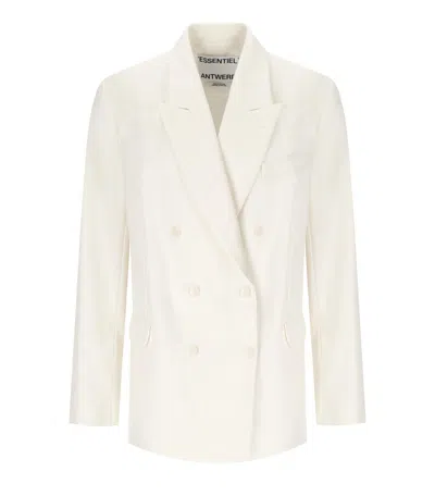 ESSENTIEL ANTWERP HOLLOW WHITE PINSTRIPED DOUBLE-BREASTED JACKET