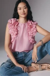Essentiel Antwerp Multi-ruffle Silk Top With Discreet Zip Closure