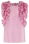 Essentiel Antwerp Multi-ruffle Silk Top With Discreet Zip Closure