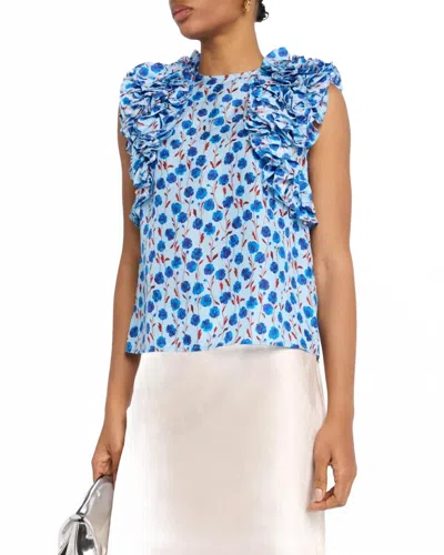 Essentiel Antwerp Honour Multi Ruffle Top In Denim Blue