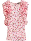 Essentiel Antwerp Floral Print Ruffle Top With Soft-fit Silhouette In White