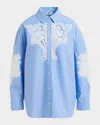 Essentiel Antwerp Hoofd Lace Paneled Shirt In Aqua Blue