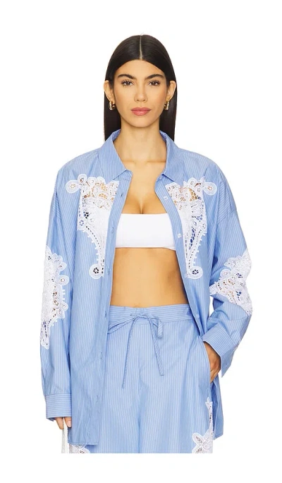 Essentiel Antwerp Hoofd Lace Panelled Shirt In Blue