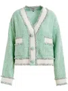 Essentiel Antwerp Hoola Cropped Frige Jacket In Neptune Green
