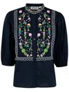 Essentiel Antwerp Horange Embelished Shirt Mandarin Collar In Dark Sapphire In Dark Sapphire