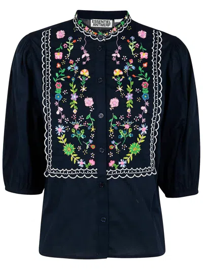 Essentiel Antwerp Horange Embroidered Shirt In Dark Sapphire