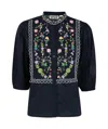Essentiel Antwerp Horange Embelished Shirt Mandarin Collar In Dark Sapphire In Dark Sapphire