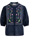 Essentiel Antwerp Horange Embelished Shirt Mandarin Collar In Dark Sapphire In Blue