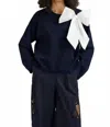 Essentiel Antwerp Hoslo Pullover With Bow In Dark Blue/white In Blue