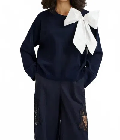 Essentiel Antwerp Hoslo Pullover With Bow In Dark Blue/white