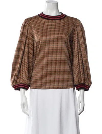 Pre-owned Essentiel Antwerp Houndstooth Print Crew Neck Top In Brown
