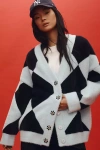 Essentiel Antwerp How Harlequin Knit Cardigan Sweater In Blue