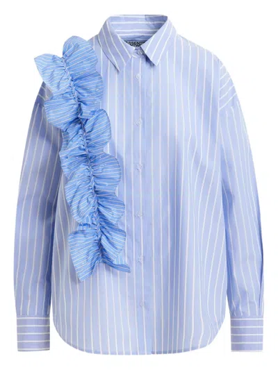Essentiel Antwerp Ibody Ruffle-detail Striped Shirt In Blue