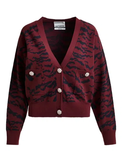 Essentiel Antwerp Icali Tiger-print Cardigan In Red