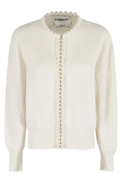 Essentiel Antwerp Ideas Knit Cardigan With Beads In White