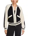 Essentiel Antwerp Black And White Faux Fur-panelled Knitted Bomber Jacket In Black