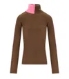 Essentiel Antwerp Iffort Bicolor Turtleneck Sweater In Brown