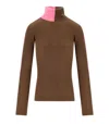 Essentiel Antwerp Iffort Bicolor Turtleneck Sweater In Brown