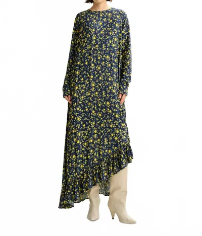 Essentiel Antwerp Igraine Ruffle Midi Dress In Dark Navy In Green
