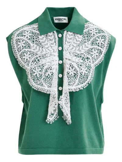 Essentiel Antwerp Ihelly Lace-embellished Collar Top In Green