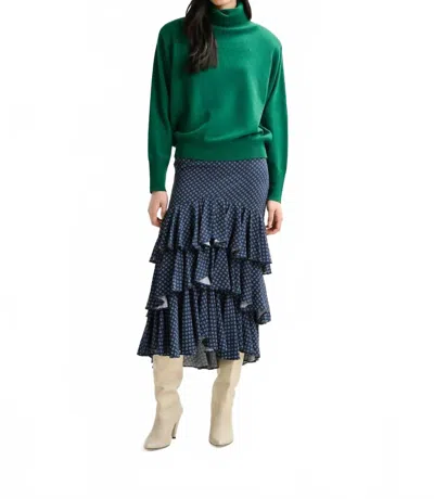 Essentiel Antwerp Ilana Tiered Ruffle Midi Skirt In Black In Green