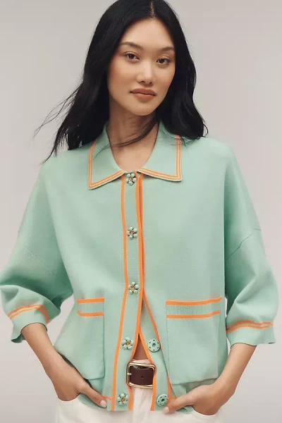 Essentiel Antwerp Ilaria Snap-front Cardigan Sweater In Blue