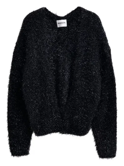 Essentiel Antwerp Ileast Textured Metallic-effect Cardigan In Black