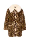 Essentiel Antwerp Leopard-print Contrast-collar Coat In Brown