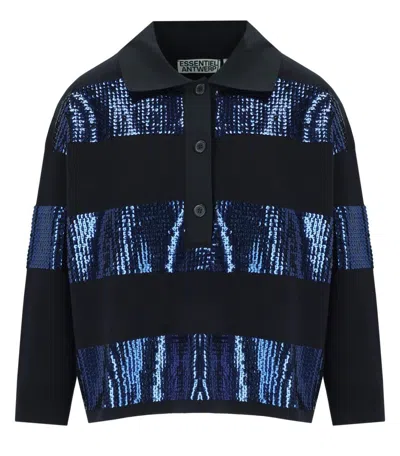 ESSENTIEL ANTWERP ESSENTIEL ANTWERP ILLUMINATI BLACK KNITTED POLOSHIRT