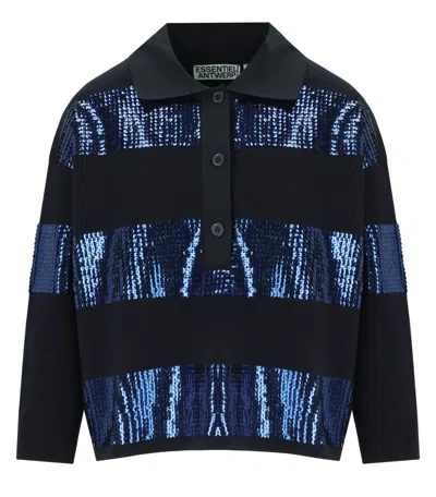 ESSENTIEL ANTWERP ILLUMINATI BLACK KNITTED POLOSHIRT