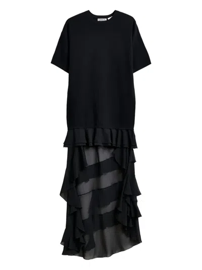 Essentiel Antwerp Imaille Ruffled Sheer Mini Dress In Black