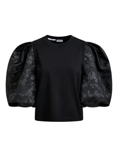 Essentiel Antwerp Imortal Jacquard-sleeves Top In Black