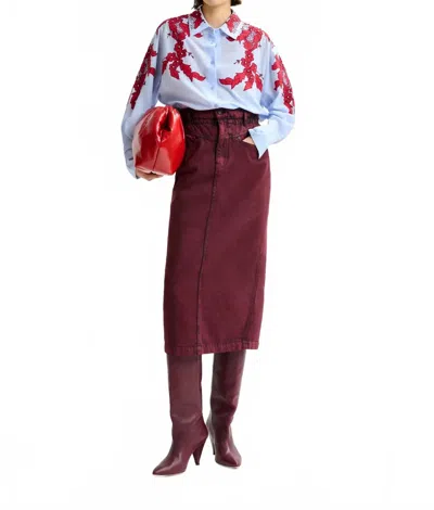 Essentiel Antwerp Inclusive Overdye Denim Skirt In Margot Mauve In Burgundy