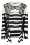 Essentiel Antwerp Insane Lace-insert Striped Sweater In Gray