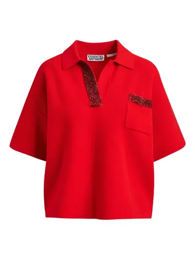 Essentiel Antwerp International Bead-embellished Polo Top In Red