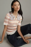 Essentiel Antwerp Removable Lace Collar Ribbed Knit Top In Multi