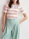 Essentiel Antwerp Removable Lace Collar Ribbed Knit Top In Multi