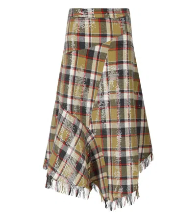 ESSENTIEL ANTWERP IPLAID BEIGE MIDI SKIRT
