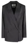 Essentiel Antwerp Pinstripe Double-breasted Blazer In Black